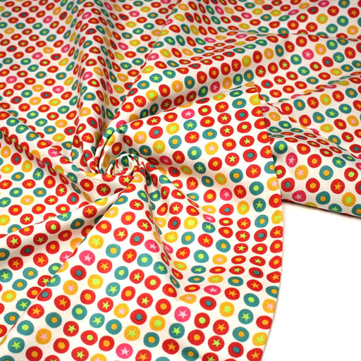 Tissu popeline coton blanc aux pois & étoiles multicolores - TissusPapi.com