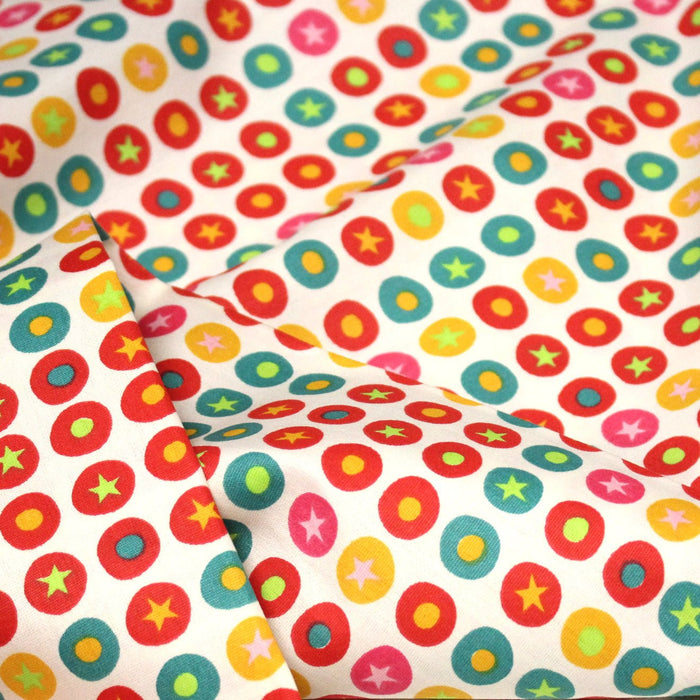 Tissu popeline coton blanc aux pois & étoiles multicolores - TissusPapi.com