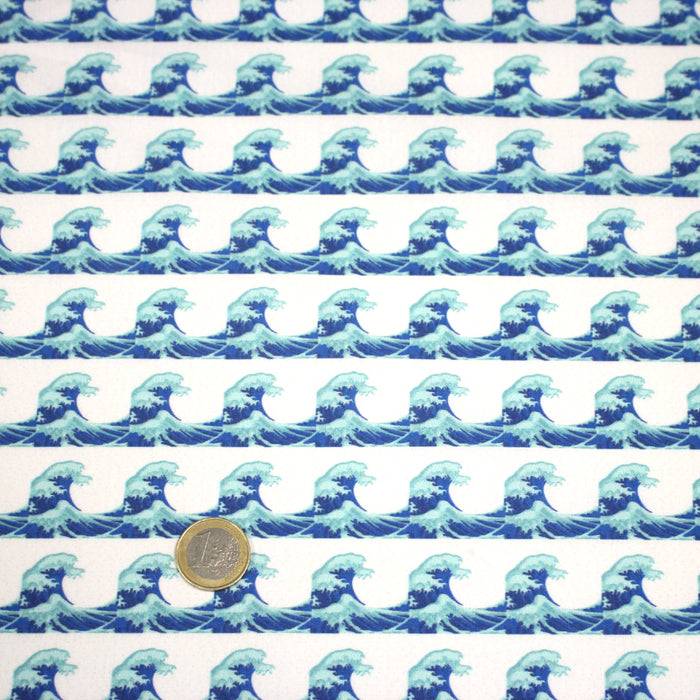 Tissu cotonnade imprimée EMOJI VAGUES HOKUSAI - OEKO-TEX STANDARD 100
