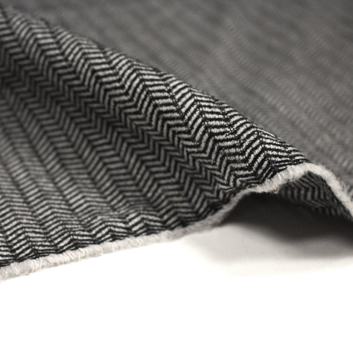 Tissu tweed de coton, chevrons gris & noirs - Fabrication italienne