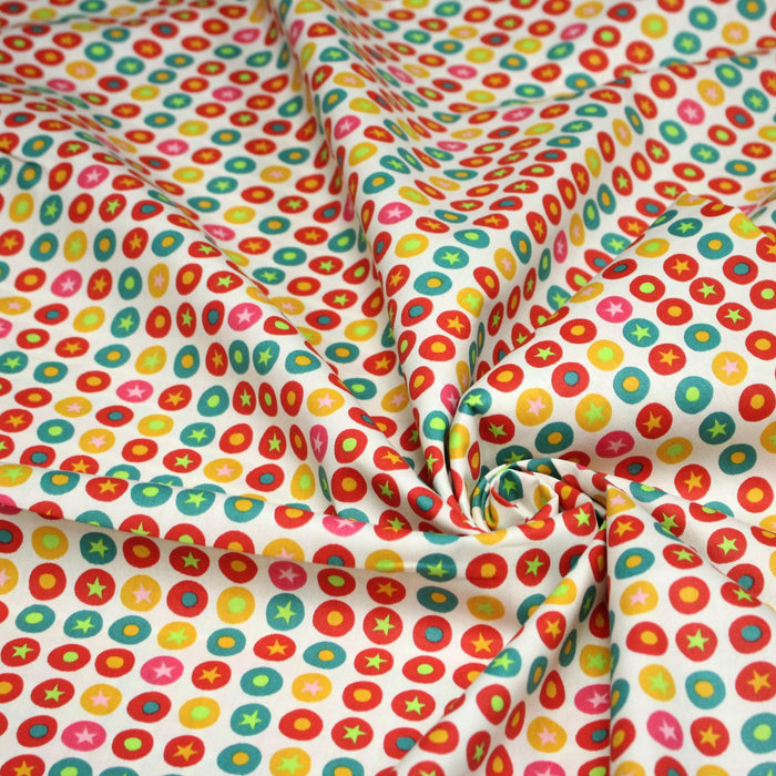 Tissu popeline coton blanc aux pois & étoiles multicolores - TissusPapi.com