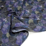 Tissu cotonnade imprimée MARU TO MOYO, cercles de motifs japonais faux - uni bleu indigo - OEKO - TEX - TissusPapi.com