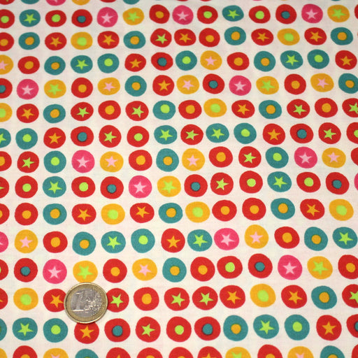 Tissu popeline coton blanc aux pois & étoiles multicolores - TissusPapi.com