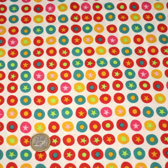 Tissu popeline coton blanc aux pois & étoiles multicolores - TissusPapi.com