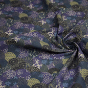 Tissu cotonnade imprimée MARU TO MOYO, cercles de motifs japonais faux - uni bleu indigo - OEKO - TEX - TissusPapi.com