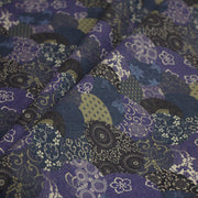 Tissu cotonnade imprimée MARU TO MOYO, cercles de motifs japonais faux - uni bleu indigo - OEKO - TEX - TissusPapi.com