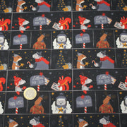 Tissu coton NOËL noir aux renards, ours et écureuils - OEKO - TEX - TissusPapi.com
