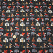 Tissu coton NOËL noir aux renards, ours et écureuils - OEKO - TEX - TissusPapi.com