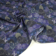 Tissu cotonnade imprimée MARU TO MOYO, cercles de motifs japonais faux - uni bleu indigo - OEKO - TEX - TissusPapi.com