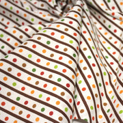 Tissu popeline coton blanc, rayures obliques et pois multicolores - TissusPapi.com