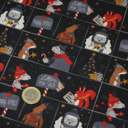 Tissu coton NOËL noir aux renards, ours et écureuils - OEKO - TEX - TissusPapi.com