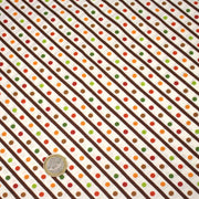 Tissu popeline coton blanc, rayures obliques et pois multicolores - TissusPapi.com