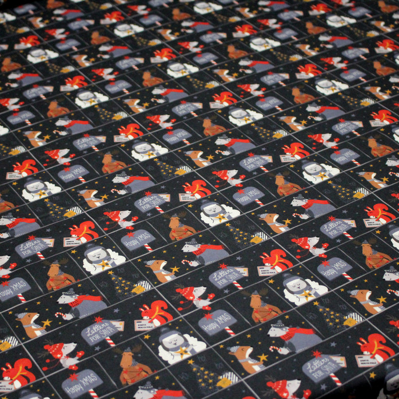 Tissu coton NOËL noir aux renards, ours et écureuils - OEKO - TEX - TissusPapi.com