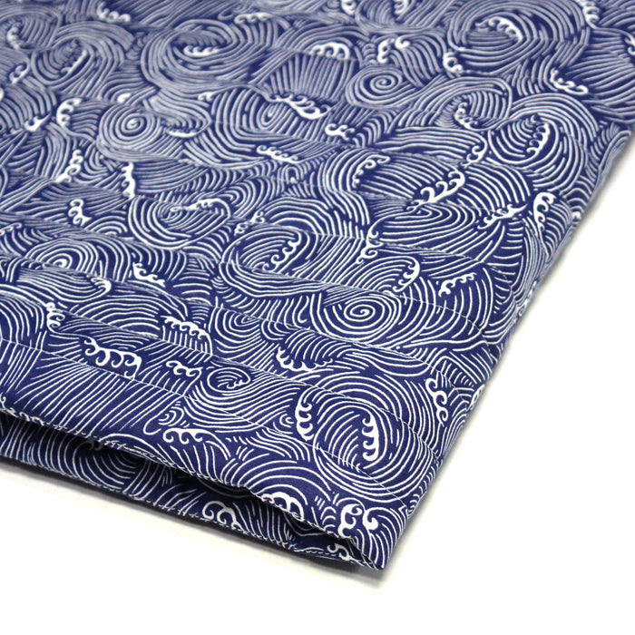 Tissu matelassé Vagues japonaises bleues & blanches - OEKO-TEX