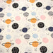 Tissu popeline coton LES PLANETES bleues, roses, oranges, fond écru - TissusPapi.com