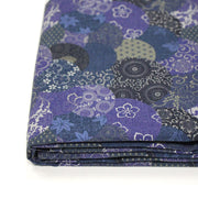 Tissu cotonnade imprimée MARU TO MOYO, cercles de motifs japonais faux - uni bleu indigo - OEKO - TEX - TissusPapi.com