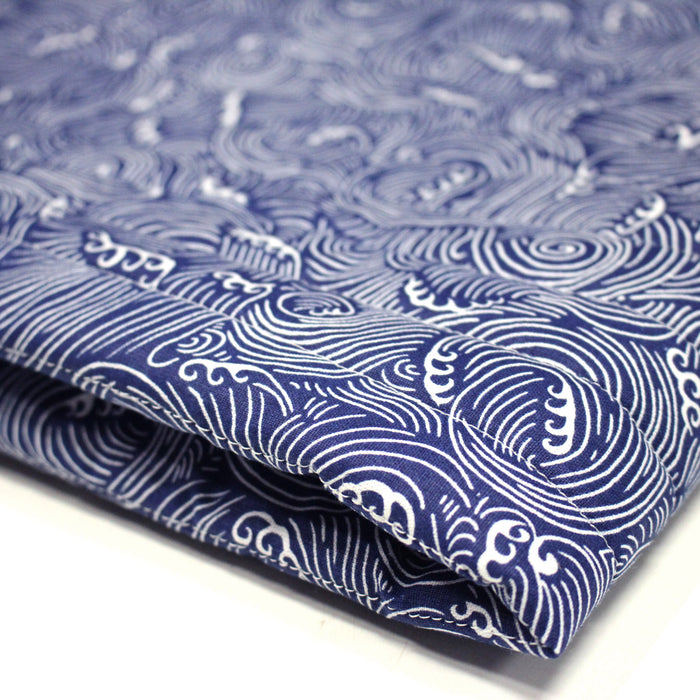 Tissu matelassé Vagues japonaises bleues & blanches - OEKO-TEX