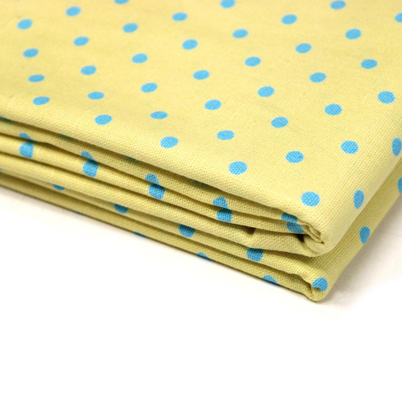 Tissu coton demi natté jaune aux pois bleu turquoise 5mm - MADE IN JAPAN - FABRICATION JAPONAISE