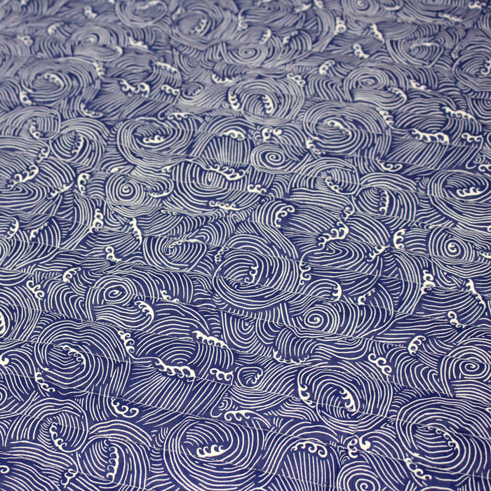 Tissu matelassé Vagues japonaises bleues & blanches - OEKO-TEX