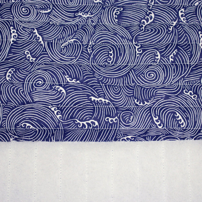 Tissu matelassé Vagues japonaises bleues & blanches - OEKO-TEX