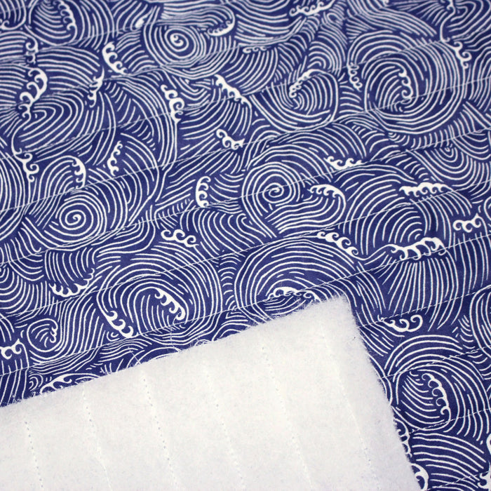 Tissu matelassé Vagues japonaises bleues & blanches - OEKO-TEX