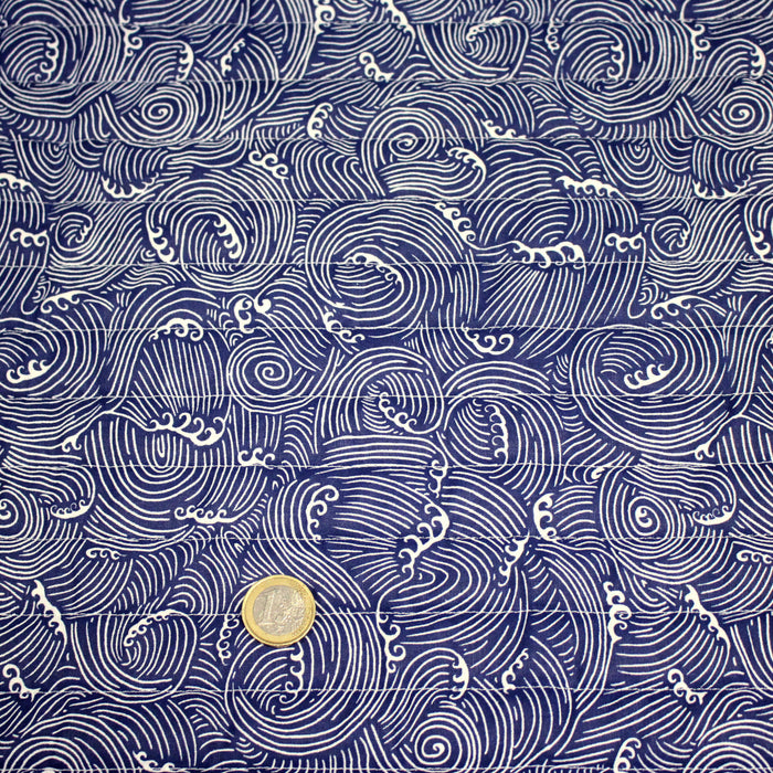 Tissu matelassé Vagues japonaises bleues & blanches - OEKO-TEX