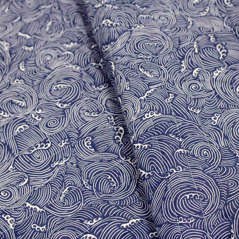Tissu matelassé Vagues japonaises bleues & blanches, Hokusai - OEKO - TEX - TissusPapi.com