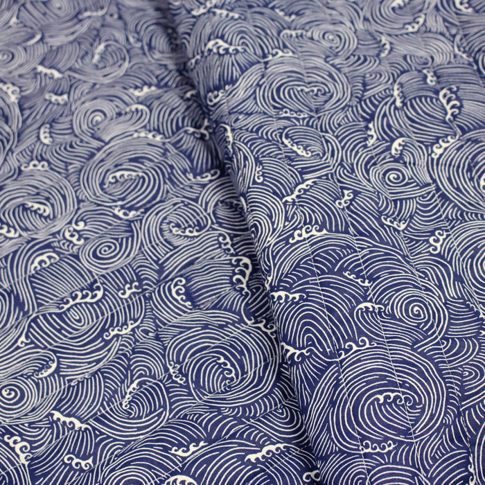 Tissu matelassé Vagues japonaises bleues & blanches - OEKO-TEX