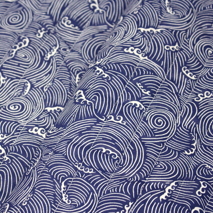 Tissu matelassé Vagues japonaises bleues & blanches - OEKO-TEX