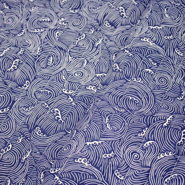 Tissu matelassé Vagues japonaises bleues & blanches - OEKO-TEX