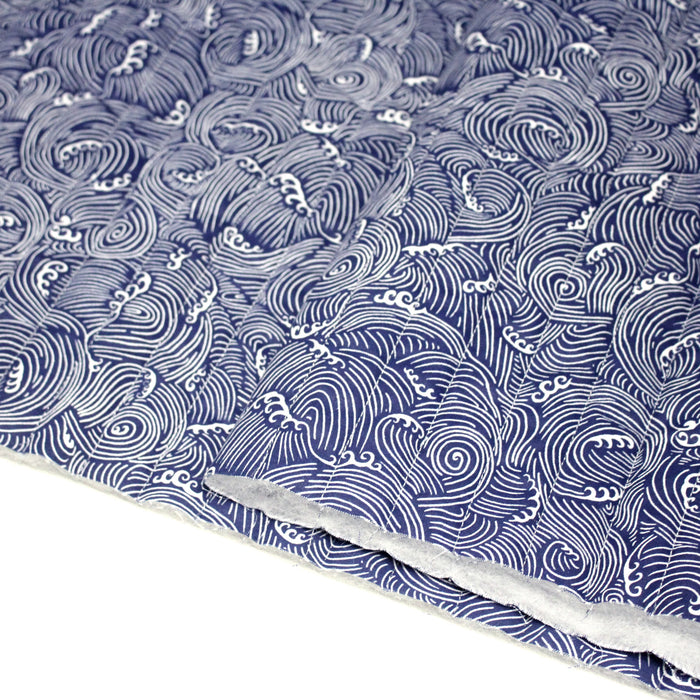 Tissu matelassé Vagues japonaises bleues & blanches - OEKO-TEX