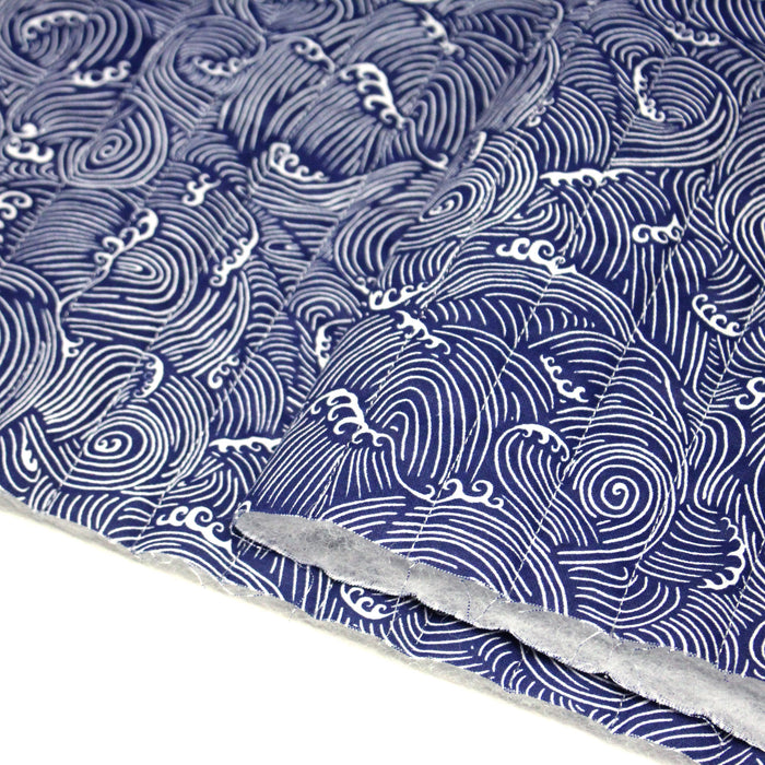 Tissu matelassé Vagues japonaises bleues & blanches - OEKO-TEX