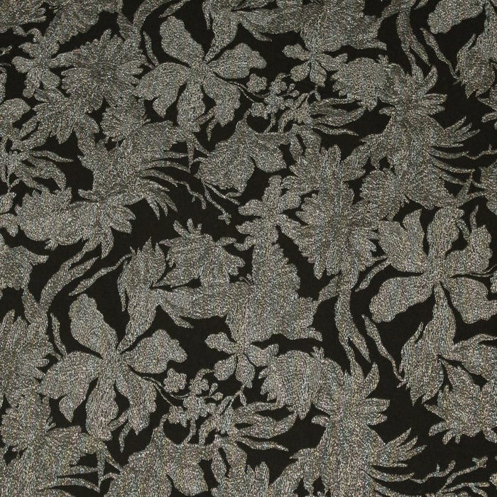 Tissu jacquard noir aux fleurs dorées et argentées lurex - COLLECTION JACQUARD GEORGES - Fabriqué en France