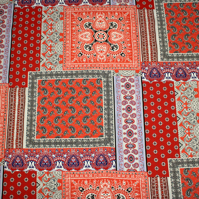 Tissu viscose fluide motif indien cachemire BANDANA rouge - Fabrication française