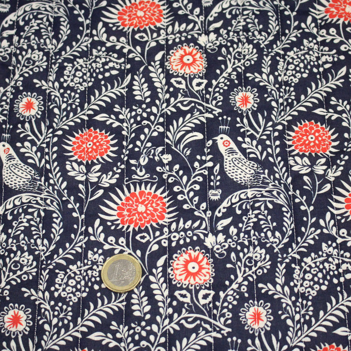 Tissu matelassé motif fleuri indien bleu roi & blanc - COLLECTION KALAMKARI - OEKO-TEX