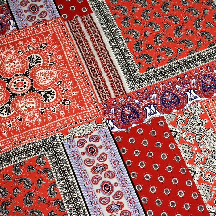 Tissu viscose fluide motif indien cachemire BANDANA rouge - Fabrication française