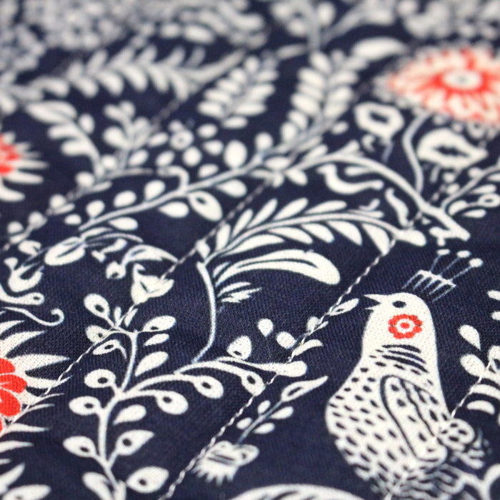 Tissu matelassé motif fleuri indien bleu roi & blanc - COLLECTION KALAMKARI - OEKO-TEX