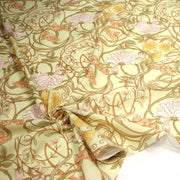 Tissu cotonnade VICTOR au feuillage ART NOUVEAU multicolore, fond vert anis - OEKO - TEX STANDARD 100 - TissusPapi.com