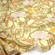 Tissu cotonnade VICTOR au feuillage ART NOUVEAU multicolore, fond vert anis - OEKO - TEX STANDARD 100 - TissusPapi.com