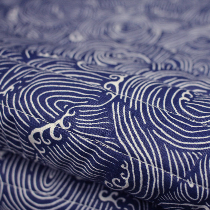 Tissu matelassé Vagues japonaises bleues & blanches - OEKO-TEX