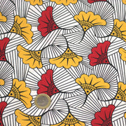 Tissu cotonnade motif WAX floral, fleurs rouges et jaunes - OEKO - TEX STANDARD 100 - TissusPapi.com