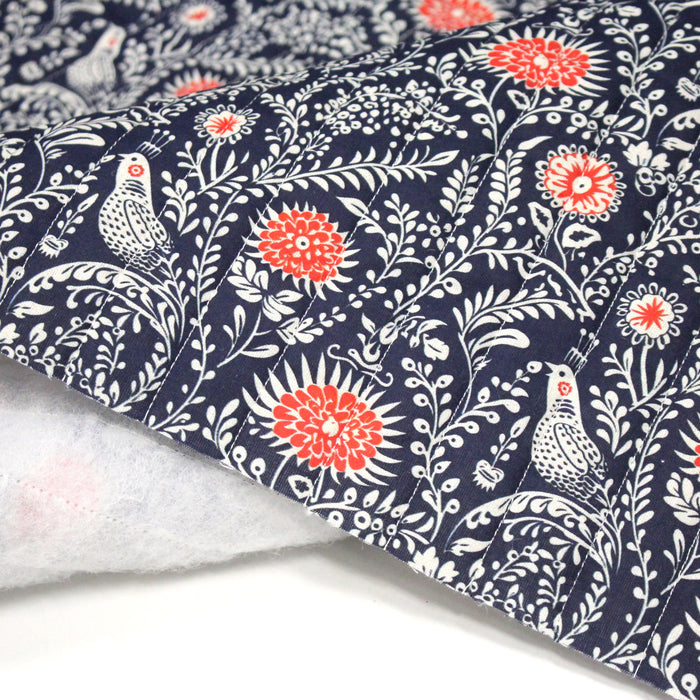 Tissu matelassé motif fleuri indien bleu roi & blanc - COLLECTION KALAMKARI - OEKO-TEX