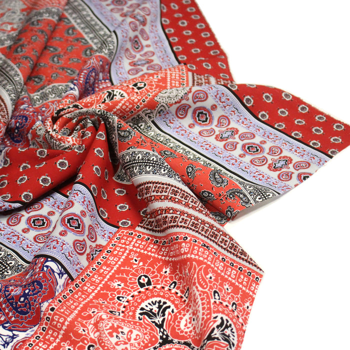 Tissu viscose fluide motif indien cachemire BANDANA rouge - Fabrication française