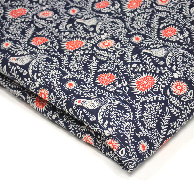 Tissu matelassé motif fleuri indien bleu roi & blanc - COLLECTION KALAMKARI - OEKO - TEX - TissusPapi.com