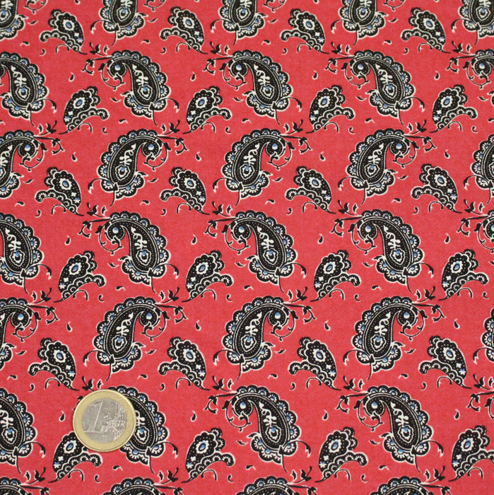 Tissu viscose fluide motif indien cachemire BANDANA rouge - Fabrication française