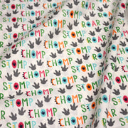 Tissu popeline coton DINO ROAR, blanc aux motifs dinosaures multicolores - TissusPapi.com