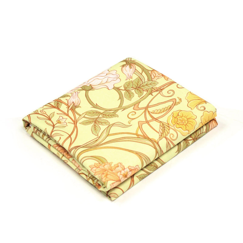 Tissu cotonnade VICTOR au feuillage ART NOUVEAU multicolore, fond vert anis - OEKO - TEX STANDARD 100 - TissusPapi.com