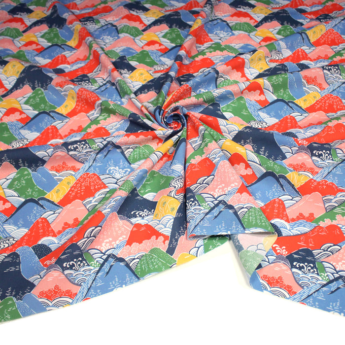 Tissu YAMA, Montagnes japonaises multicolores : cotonnade ou gabardine - OEKO-TEX