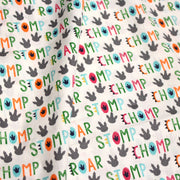 Tissu popeline coton DINO ROAR, blanc aux motifs dinosaures multicolores - TissusPapi.com