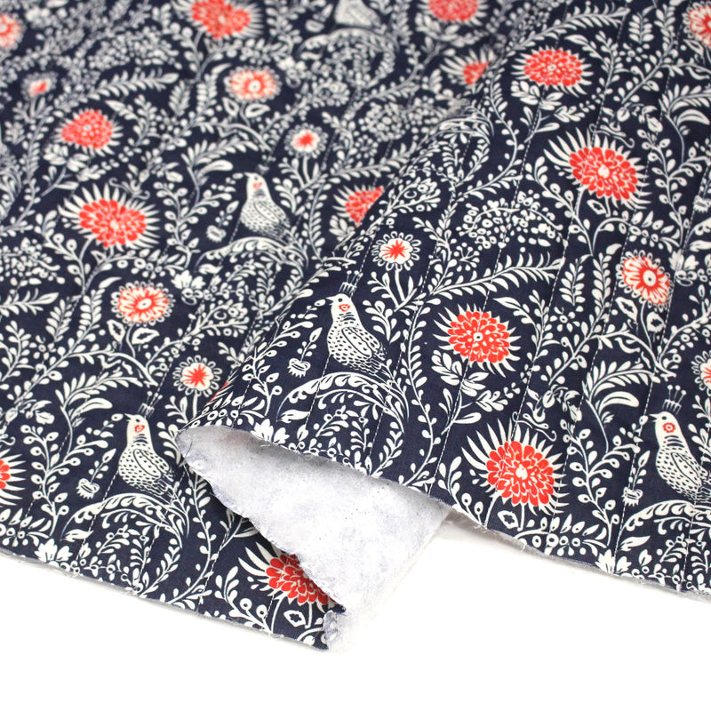 Tissu matelassé motif fleuri indien bleu roi & blanc - COLLECTION KALAMKARI - OEKO - TEX - TissusPapi.com
